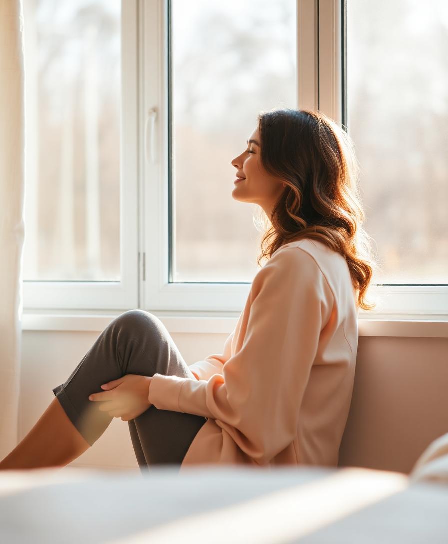 A woman finding peace by the window